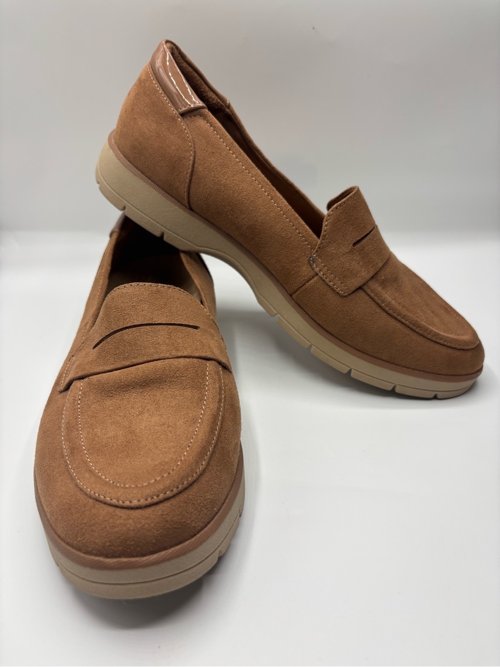Dr. Scholl’s Brown Tan Suede-Look Loafers Slip On Flats Size 8M